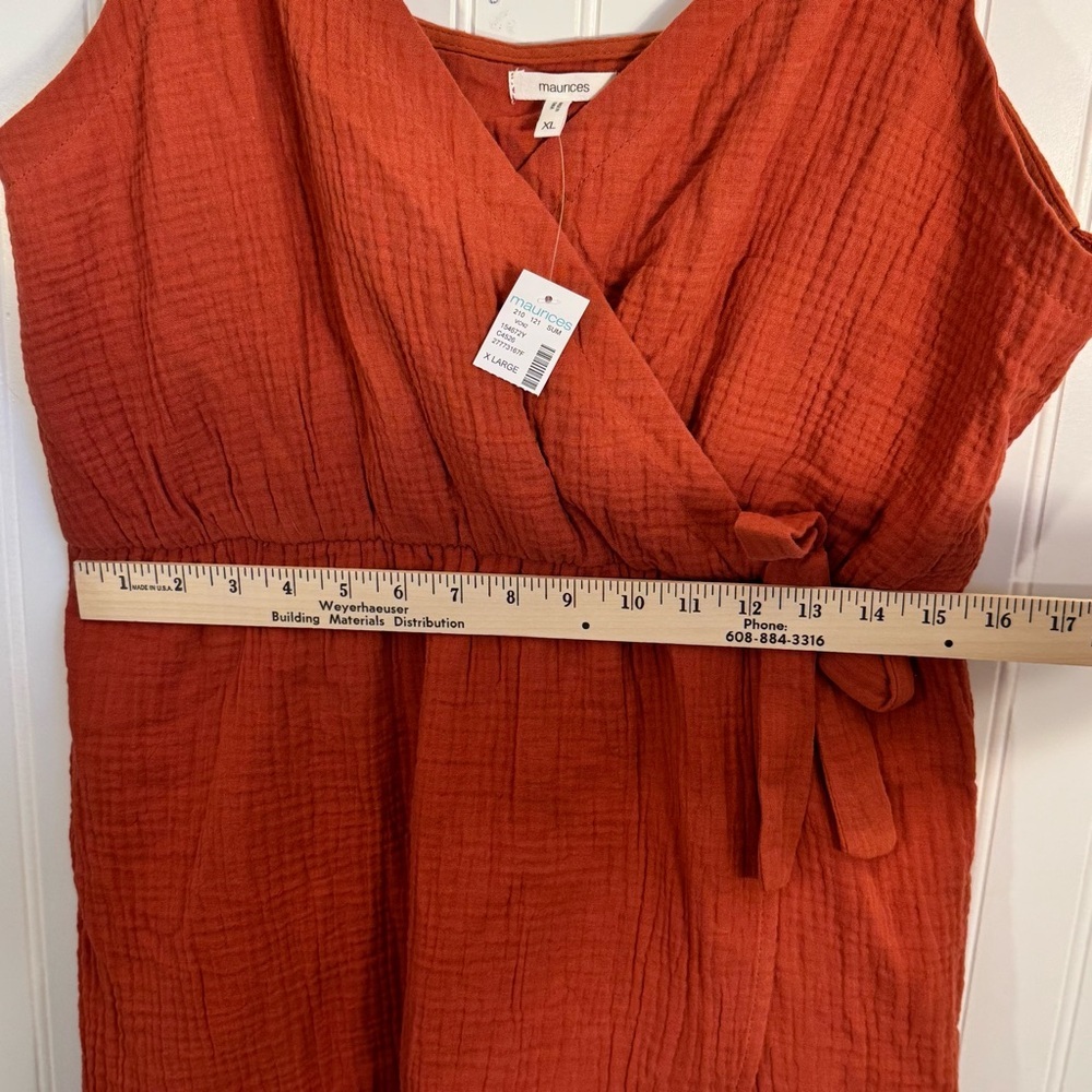 Maurice’s Textured Gauze V Neck Tulip Hem Wrap Mini Dress 100% Cotton Size XL - Picture 11 of 13